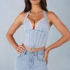 Lotta haltertop in denim in lichte denim