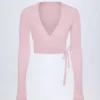 Lou Pointelle Crop Top met overslag in babyroze