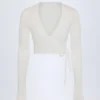 Lou Pointelle Wrap Crop Top in wit