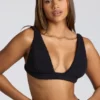 Loungewear V-hals fleece bralette in zwart