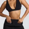 Loungewear V-hals fleece bralette in zwart