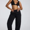 Loungewear V-hals fleece bralette in zwart