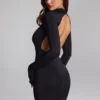 Luanni Slinky Jersey rugloze minijurk in zwart