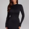 Luanni Slinky Jersey rugloze minijurk in zwart