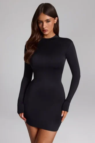 Luanni Slinky Jersey rugloze minijurk in zwart