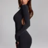 Luanni Slinky Jersey rugloze minijurk in zwart