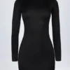Luanni Slinky Jersey rugloze minijurk in zwart