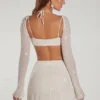 Lucerne versierde crop top met lange mouwen in ivoor