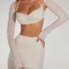 Lucerne versierde crop top met lange mouwen in ivoor