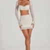 Lucerne versierde crop top met lange mouwen in ivoor