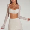 Lucerne versierde crop top met lange mouwen in ivoor