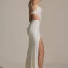 Lucienne versierde maxi-jurk met uitsnijdingen en vissenstaart in wit