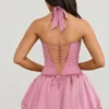 Ludmila halternek micro-minijurk met vetersluiting en bolle zoom in mauve