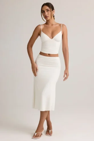 Luella Modal gerimpelde midi-rok met middelhoge taille in wit