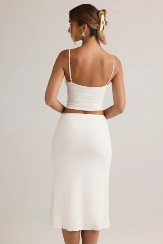 Luella Modal gerimpelde midi-rok met middelhoge taille in wit