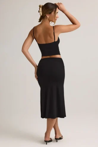 Luella modale gerimpelde midi-rok met middelhoge taille in zwart