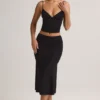 Luella modale gerimpelde midi-rok met middelhoge taille in zwart
