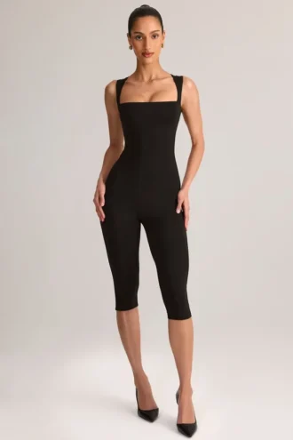 Luma Modal bodycon capri-Jumpsuit met vierkante hals in zwart