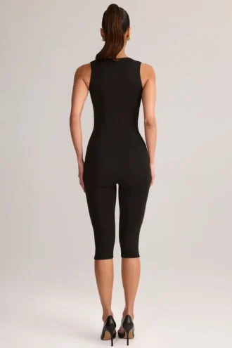 Luma Modal bodycon capri-Jumpsuit met vierkante hals in zwart