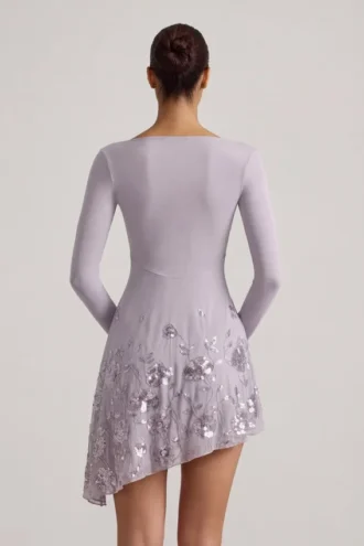 Lumiki asymmetrische minijurk met versieringen in lila