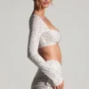 Lumina versierde crop top met lange mouwen in wit