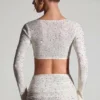 Lumina versierde crop top met lange mouwen in wit