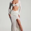 Lumina versierde crop top met lange mouwen in wit