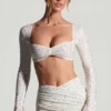Lumina versierde crop top met lange mouwen in wit
