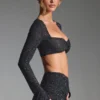 Lumina versierde crop top met lange mouwen in zwart