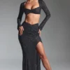 Lumina versierde crop top met lange mouwen in zwart