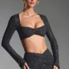 Lumina versierde crop top met lange mouwen in zwart