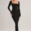 Lux Modal bodycon maxi-jurk met vierkante hals in zwart