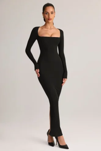 Lux Modal bodycon maxi-jurk met vierkante hals in zwart