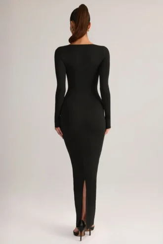 Lux Modal bodycon maxi-jurk met vierkante hals in zwart