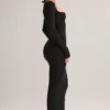 Lux Modal bodycon maxi-jurk met vierkante hals in zwart