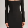 Lux Modal bodycon maxi-jurk met vierkante hals in zwart