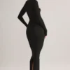 Lux Modal bodycon maxi-jurk met vierkante hals in zwart