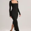 Lux Modal bodycon maxi-jurk met vierkante hals in zwart