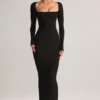 Lux Modal bodycon maxi-jurk met vierkante hals in zwart