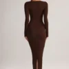 Lux Modal bodycon maxijurk met vierkante hals in chocoladebruin