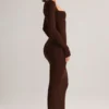 Lux Modal bodycon maxijurk met vierkante hals in chocoladebruin