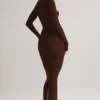 Lux Modal bodycon maxijurk met vierkante hals in chocoladebruin