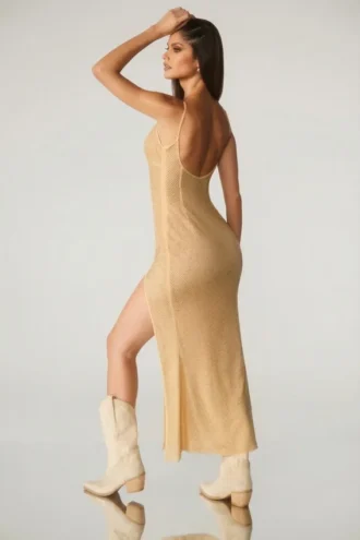 Lyric versierde maxi-jurk met lage rug in goud