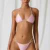 Mabe stringbikini met dubbele bandjes en parelversiering in zachtroze