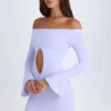 Madelina minijurk met uitgesneden schouders in zacht lila