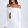 Madelina off-shoulder minijurk met uitsnijdingen in wit