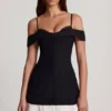 Maelie off-shoulder minijurk met ruches in A-lijn in zwart