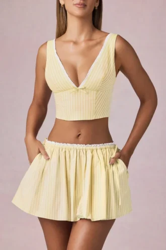 Magda crop top met strikdetail in citroengeel gestreept