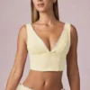Magda crop top met strikdetail in citroengeel gestreept