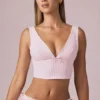 Magda crop top met strikdetail in zacht mauve gestreept